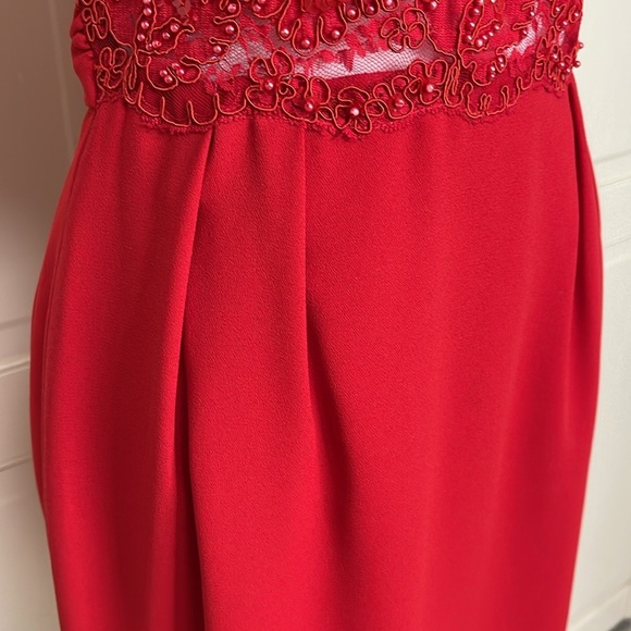 Donna Morgan Woman’s Petite Red Dress with Tie Belt Sz 6 Short Sleeve Lace - Picture 6 of 12